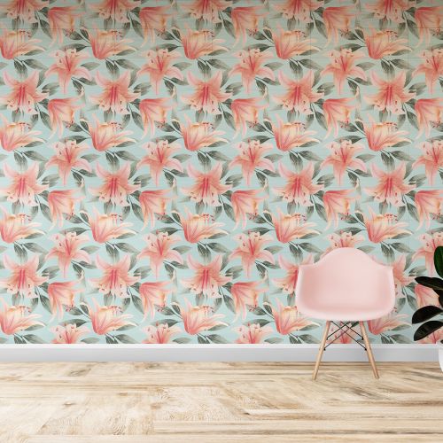 Mural Flores Acuarela Celeste