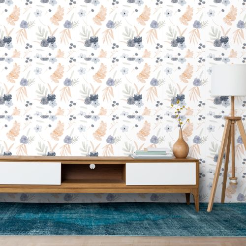 Mural Flores Acuarelas Celestes