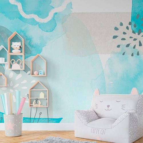 Mural Acuarela Celeste Infantil