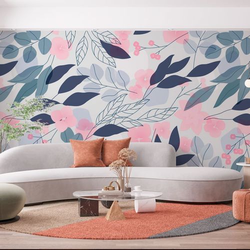 Mural Hojas Azules Rosas