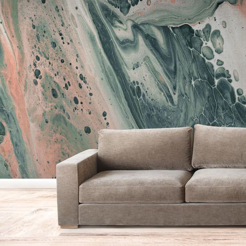 Mural Fluido Verde Y Rosa