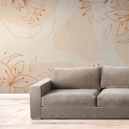 Mural Flores Lineas Naranja