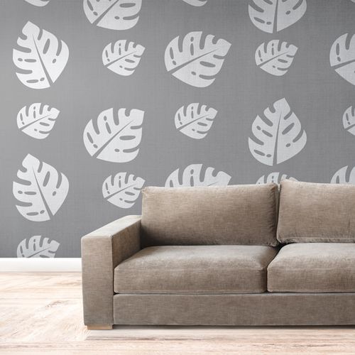 Mural Fondo Gris Hojas Caladas