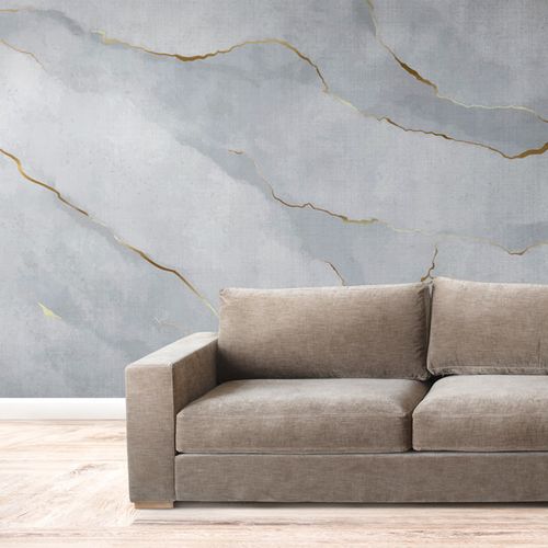 Mural Fondo Gris Grietas Doradas