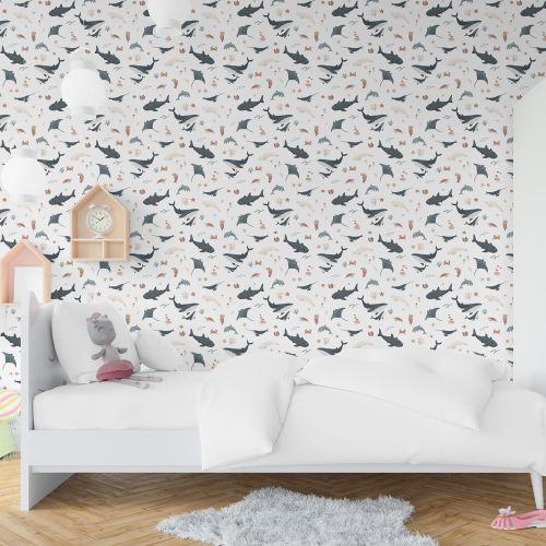 Mural Ballenas Tramas Blanco