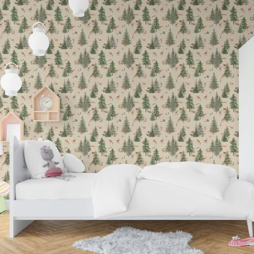 Mural Bosque Ciervo Fondo Color Piel