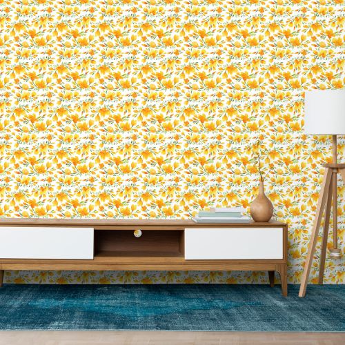 Mural Hojas Naranja Blanco