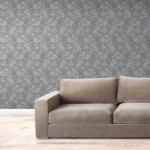 Mural Hojas Espinas Plateado