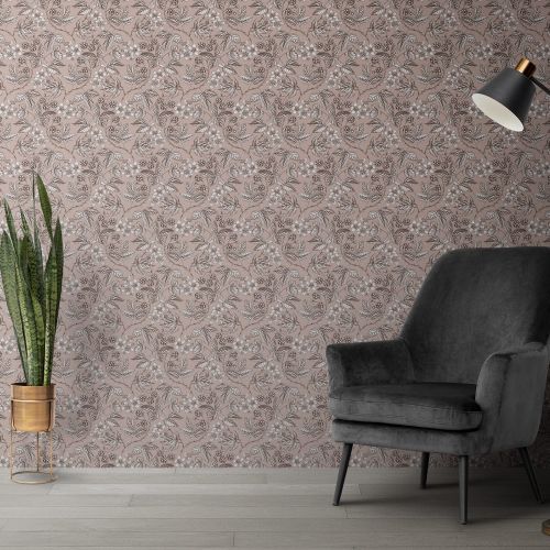 Mural Hojas Espinas Rosa Claro