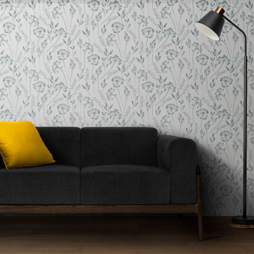 Mural Hojas Monocroma Cyan