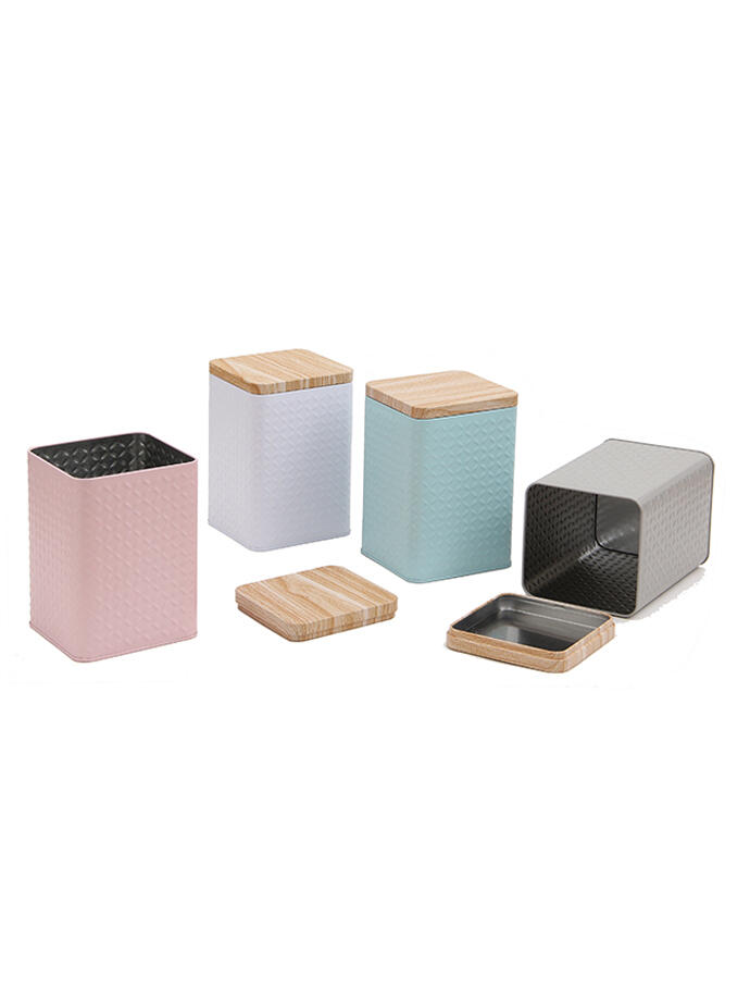 Lata Organizadora Rectangular con Tapa de Madera