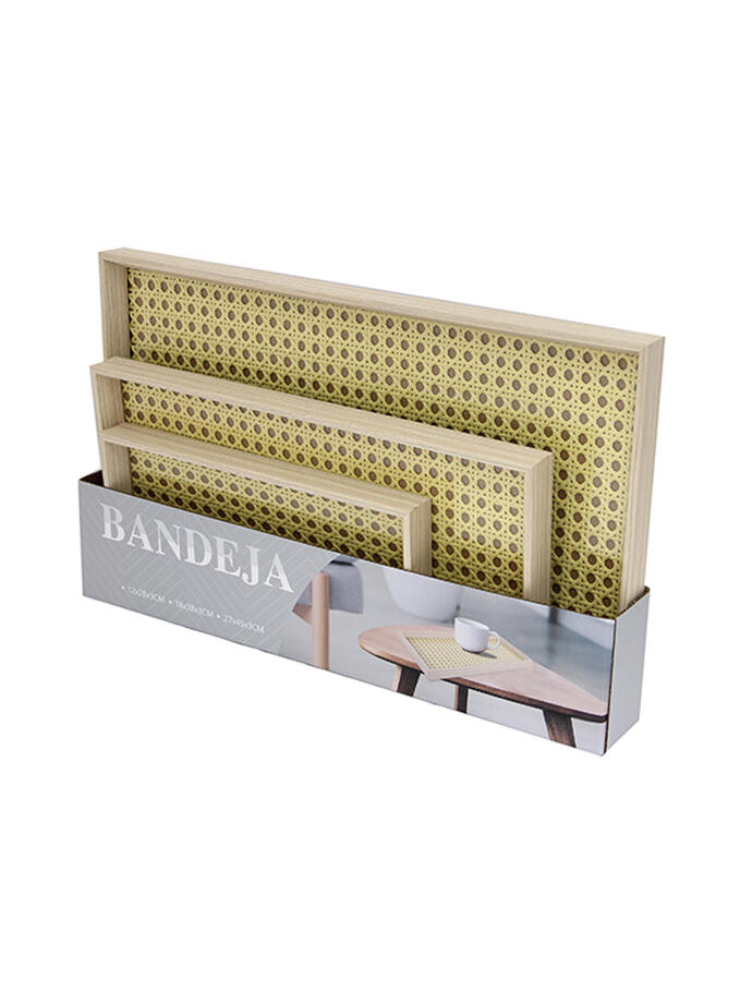 Set de 3 Bandejas de Madera con Fondo de Vidrio