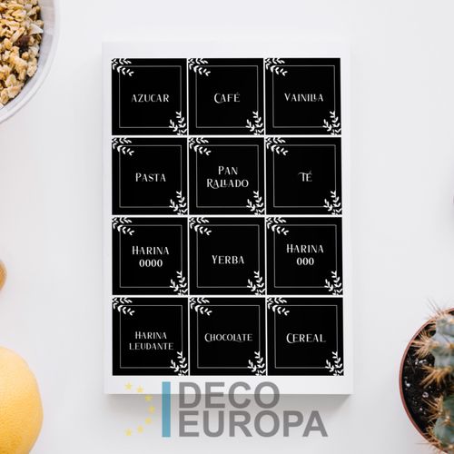 [1418] Etiquetas para Frasco Recuadro Con Flores Negativo Cocina