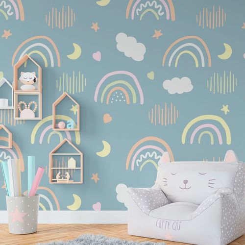 [1113] Mural Arcoiris Pastel Azul