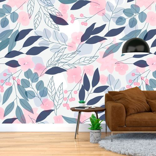 [1141] Mural Hojas Flores Rosas
