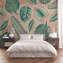 Mural Flores Verdes Y Rosa
