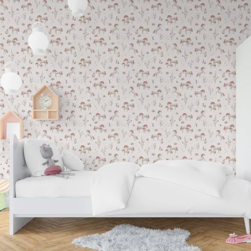 [1580] Mural Caballo Rosado Blanco