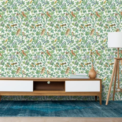 [1606] Mural Aves Fondo Blanco