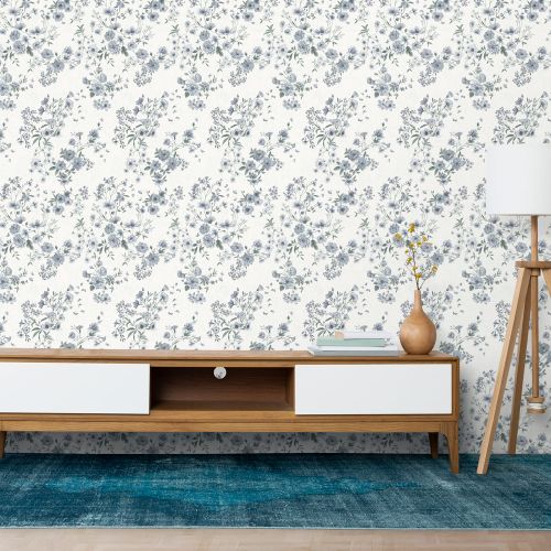 [1627] Mural Hojas Primaveral Azul