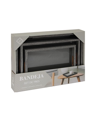 Set de 3 Bandejas de Madera con Fondo de Vidrio y Manijas